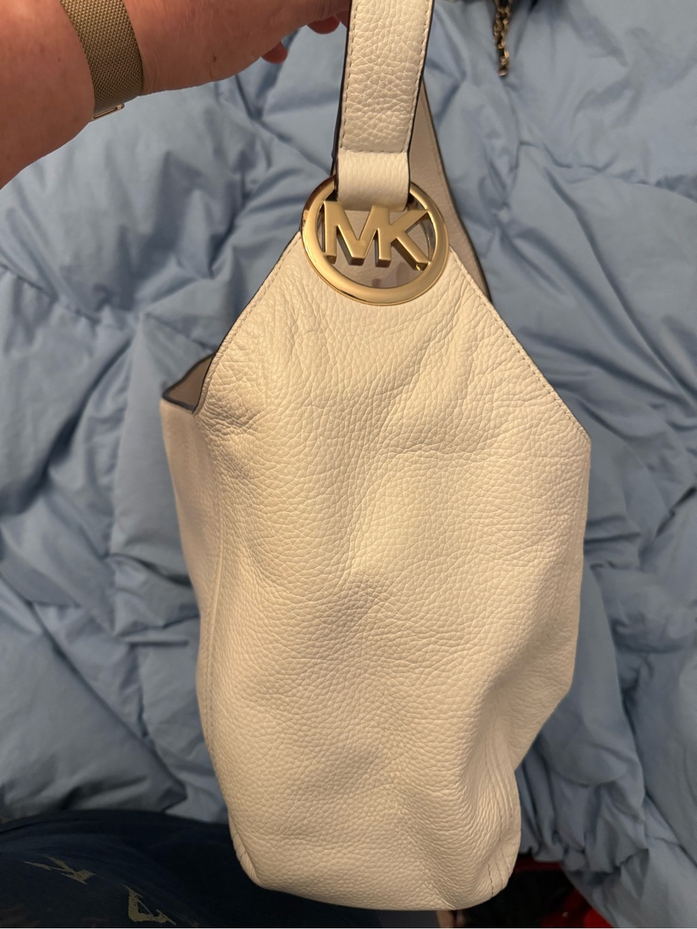 Michael Kors Cream Pebbled Leather Hobo with Gold MK Logo